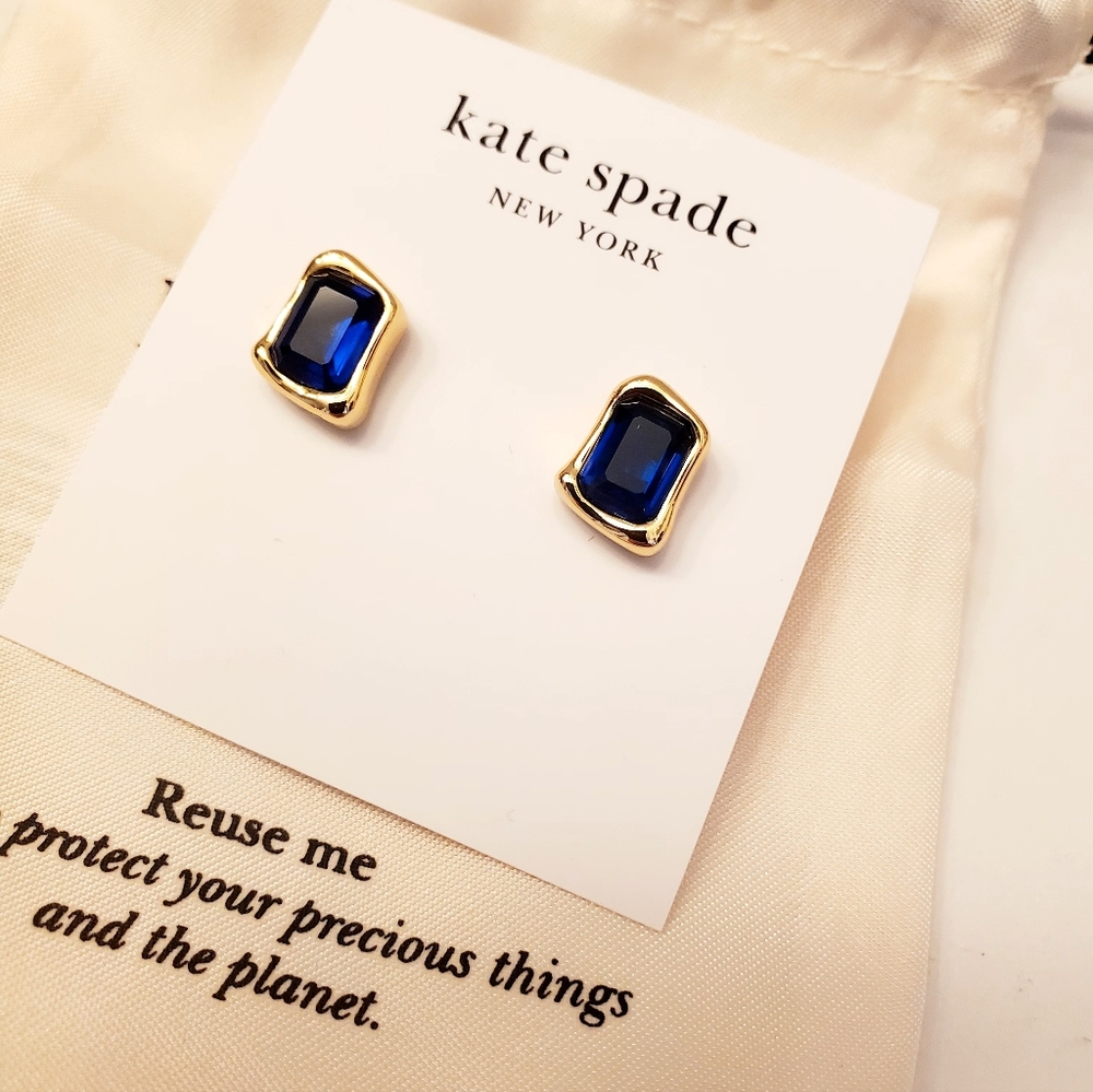 Kate Spade Gold Bezel Set Blue Stone Stud Earrings